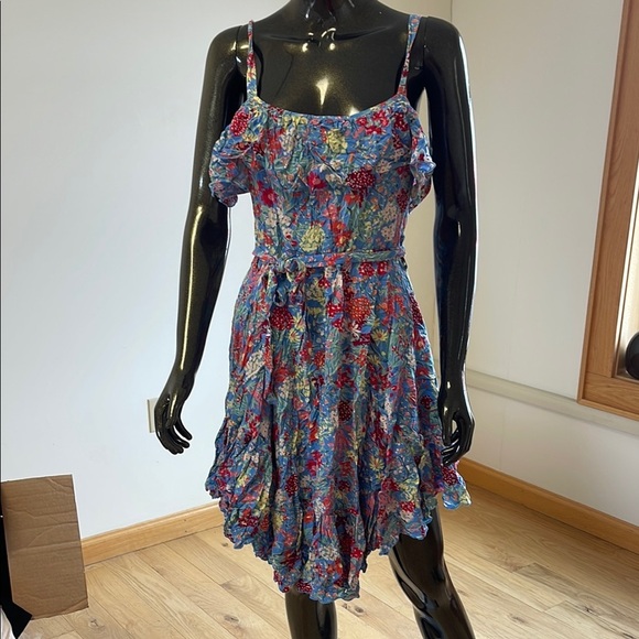 Blue Asymmetrical Smocked Sundress with ruffle - Picture 2 of 9